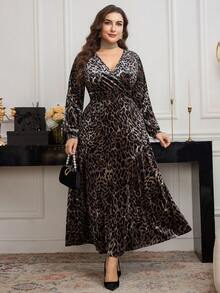 Modelyn Đầm Maxi họa tiết hoa nhung báo cỡ lớn cổ chữ V thắt eo thanh lịch lãng mạn - Nhiều màu - Xem 4