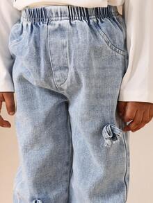 SUMWON 女童长袖蝴蝶结印花T恤儿童休闲上衣 - 白色 - 查看 7