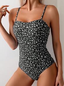 Swim Mod 女士度假风碎花休闲吊带背心比基尼泳衣，随机印花 - 彩色 - 查看 3