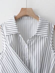 GlowEve Neue stilvolle Schal Taille Bindung gestreifte Kragen ärmelloses Top für Frauen - Verschiedenfarbig - Übersicht 7