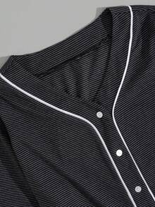 SHEIN Cottnline Men Striped Fabric Cardigan Regular Homewear Set - Navy Blue - View 5