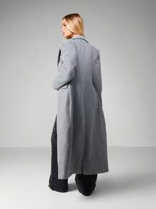 MISSGUIDED Long Line Tailored Blazer With Lapels Button Closure Winter Outerwear Coat - Grey - View 2