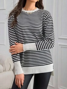 SHEIN Tall Hanorac cu mânecă lungă și guler rotund pentru femei, mărime înaltă