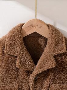 SHEIN Toddler Boys Brown Baby Jacket,Autumn/Winter French Style Modest Thick Long Sleeve Clothes,Suitable For Outings,Multiple Occasions,Fall Date Jacket - Coffee Brown - View 4
