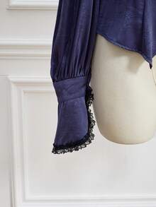 ROMWE EDITION Áo sơ mi tay dài cổ bẻ phong cách Gothic tối màu thời trung cổ cỡ lớn - Màu tím - Xem 4