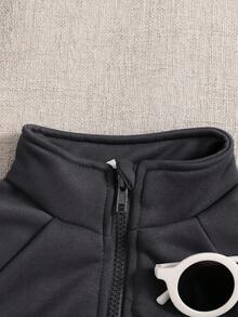 Playful Pals 2 件套小男孩幼儿休闲灰色领半拉链口袋长袖运动衫和松紧袖口裤子，适合户外玩耍或舒适的家居穿着，秋季 - 深灰色 - 查看 3