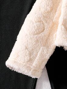 Elladie kids 女孩可爱甜美休闲连体裤和粉色衬衫上衣夹克套装，蓬松开衫，适合秋季、冬季 - 杏色 - 查看 4