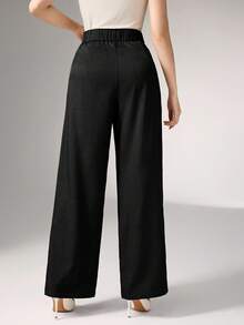 Heiryn 秋冬百褶高腰优雅通勤阔腿裤 - 黑色 - 查看 5