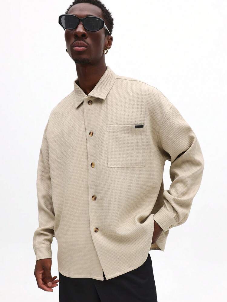 Long Sleeve Textured Button Down Shirt