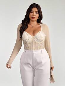 Firerie Plus Size Elegant Party Romper With Lace Trim, Comfortable & Casual For Spring, Early Autumn, Vacation, Beach, Romantic, Suitable For Cocktail Party, Ball, Wedding