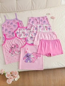 4件套女童简约纯色无钢圈吊带背心和舒适平角内裤内衣套装 - 彩色 - 查看 5