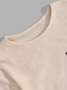 SHEIN Men Soft Good Quality Relax Fabric Embriodery Regular Homewear Set - Beige - View 3