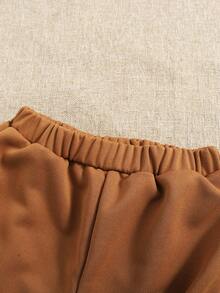 Playful Pals 2pcs/Set Young Boy Toddler Casual Gray Collar Half-Zip Pocket Long Sleeve Sweatshirt And Elastic Cuff Pants, Suitable For Outdoor Play Or Comfortable Home Wear, Autumn - Brown - View 3