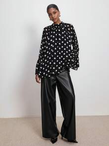 ATUI Studio Women's Long-Sleeved Blouse With Wide-Sleeved Ruffles And Lace Details, Elegant, Retro, And Romantic Embroidered Details,Polka Dot Wide-Sleeved Blouse With Ruffles,Autumn/Winter Women's Clothing,Autumn Top,Women's Business Casual Wear.