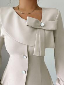 Elenzga 2 件秋冬复古翻领不对称肩部西装外套 + 裤子套装