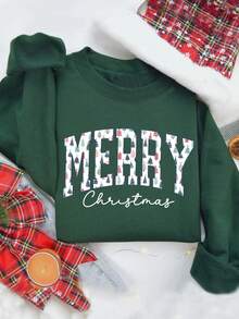 INAWLY Hanorac de Crăciun Fericit, Hanorac confortabil colorat cu guler rotund de Crăciun pentru femei, Hanorac drăguț de Crăciun, Hanorac confortabil supradimensionat de iarnă - Verde - Vizualizare 3