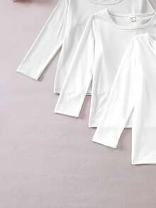 SHEIN Kleine Mädchen Klassisch Lässig Weite Passform Einfarbig Rundhals Langarm T-Shirt, Bequem & Modisch, Geeignet für Reisen, Leuchtend, Frühling/Herbst