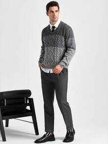 Manfinity CityGents Men's Casual Colorblock Patchwork Knit Sweater, Autumn/Winter Striped Sweater, Gray Sweater, Autumn And Winter Warm Sweater, Men's Striped Sweater It Is Great For Couples And Makes An Excellent Gift Idea For Boyfriends Or Husbands Or Friends Men Knit Shirt Sweater Shirt Men Jumper For Men Knitted Jersey Fleece Lined Men Knit Shirt Sweater Shirt Men Jumper For Men Knitted Jersey Windproof And Cold-Resistant Sweater , Fall