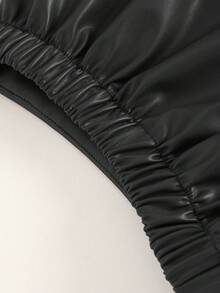 Elladie kids Young Girls' Chic Camel PU Leather A-Line Skirt, Soft PU Fabric, High-Waisted Design, Flared Hem, Concealed Zipper, Minimalist Yet Fashionable, Suitable For Spring And Autumn - Black - View 3