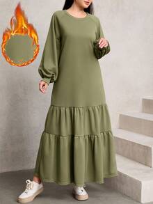 Graceveil Women's Casual Crew Neck Raglan Sleeve Layered Ruffle Hem Long Sweatshirt, Green - Green - View 1