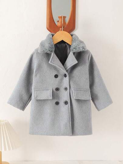 SHEIN 男童拼布仿毛翻领中长款风衣
