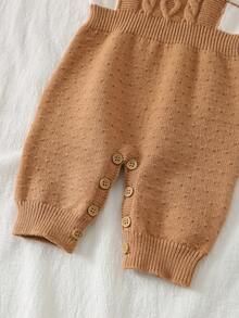 Loomiva 新生儿男女宝宝条纹圆领长袖连体衣，背带裤，两件套 - 卡其色 - 查看 6