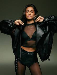 Denimoi Women's Fashionable Street Style Stand Collar Loose Jacket, Autumn - Black - View 11