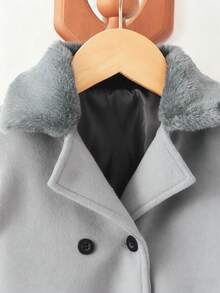 SHEIN 男童拼布仿毛翻领中长款风衣 - 淺灰色 - 查看 6