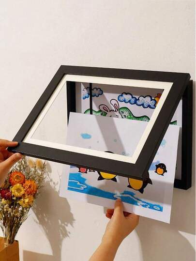 Marco magnético negro con tapa abatible, estuche de exhibición de 8 pulgadas a prueba de roturas, carga frontal de fácil cambio sin herramientas, soporte de pared o escritorio, sistema moderno de galería doméstica para obras de arte y portafolios