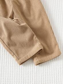 Cozy Pixies 2pcs Baby Boy Cartoon Bear Pattern Knit Soft Crew Neck Long Sleeve Pullover Sweatshirt And Elastic Waist Pants Set Baby Boy Neutral Clothes Mocha Baby Clothes Baby Boy Beige Outfit Baby Casual Sets