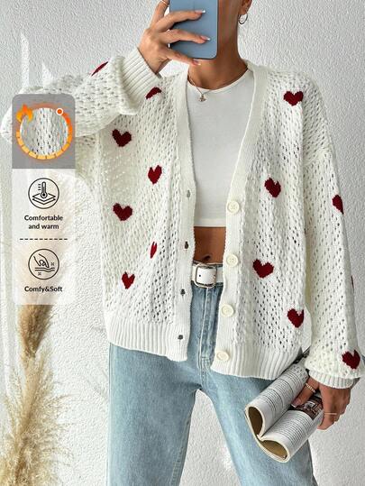 SHEIN Tall Hoog hartpatroon vest met verlaagde schouders, voor de winter