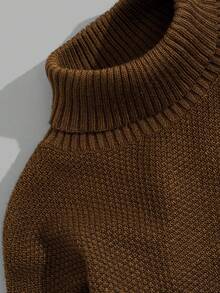 EURMUSE Men Rib Knit Turtle Neck FW Fashion Regular Sweater - Brown - View 3