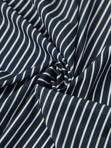 Juhart 大码女式优雅通勤蓝色条纹拼布白领单排扣长袖修身衬衫，春/秋 - 彩色 - 查看 8