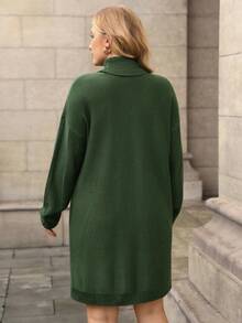 EMERY ROSE Váy len dài tay cổ đứng màu trơn cỡ lớn đa năng thường ngày - xanh quân đội - Xem 2