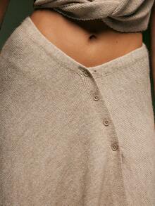 Denimoi 不对称下摆V腰毛衣裙，时尚百搭，适合秋冬 - 駝色 - 查看 5