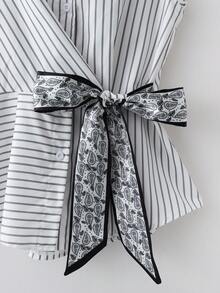 GlowEve Neue stilvolle Schal Taille Bindung gestreifte Kragen ärmelloses Top für Frauen - Verschiedenfarbig - Übersicht 5