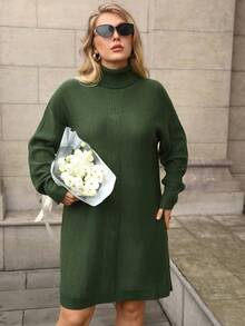 EMERY ROSE Váy len dài tay cổ đứng màu trơn cỡ lớn đa năng thường ngày - xanh quân đội - Xem 7