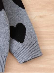 SHEIN Playful Pals Áo len dài tay dệt kim họa tiết trái tim dễ thương thời trang cho bé gái, thích hợp cho mùa thu/đông. - Xám - Xem 4