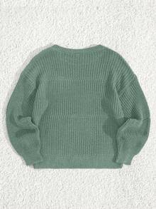 EURMUSE Petite Size Casual Rib Knit Crew Neck Women Sweater - Mint Green - View 2