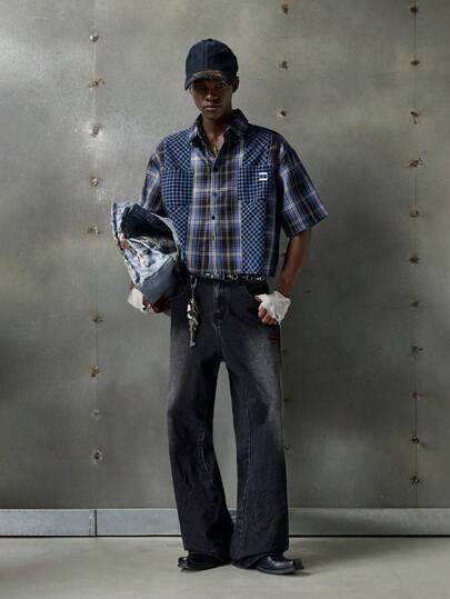 NEON BLANC Men's Fashion Commuter Plaid Patchwork Shirt