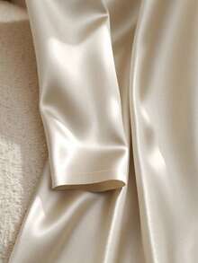 Lyxana Satin + Belt Decor Long Sleeve Midi Dress - Apricot - View 5
