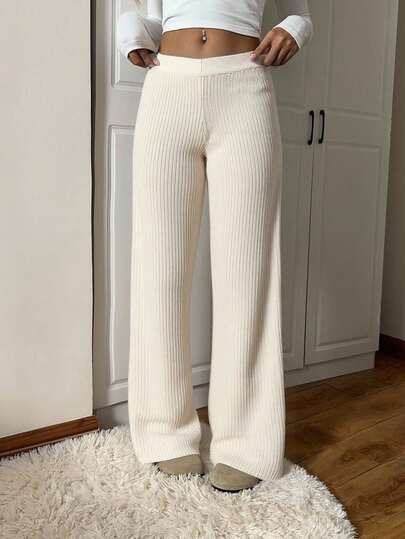 SHEIN EZwear Pantalones de suéter de unicolor minimalista para mujer, uso casual de todos los días