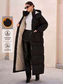 Women's Solid Hooded Long Casual Comfy Winter Coat,Coats,Jacket - Black - View 1