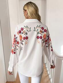 EMERY ROSE Camisa casual de mujer de manga larga con botones y estampado floral - Multicolor - Ver 2