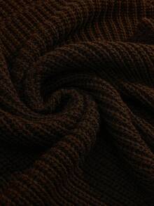 SHEIN Cottnline Petite Size Casual Rib Knit Crew Neck Women Sweater - Brown - View 3
