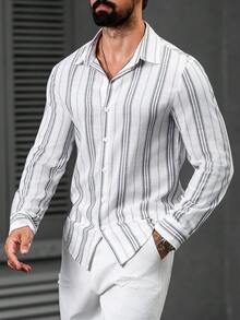 Manfinity CasualCool 男士休闲条纹长袖衬衫 - 彩色 - 查看 1