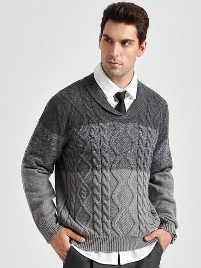 Manfinity CityGents Suéter casual de hombre con bloques de color y parches, suéter a rayas de otoño/invierno, suéter gris, suéter cálido de otoño e invierno, suéter a rayas para hombre. Es excelente para parejas y una gran idea de regalo para novios, esposos o amigos. Camisa de punto, suéter, jersey de punto para hombre, suéter con forro térmico, resistente al viento y al frío, suéter de punto trenzado de otoño