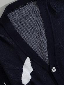 SHEIN Cottnline كارديجان محبوك بأزرار أمامية بطراز موضة الشتاء والخريف للرجال - الأسود - مشاهدة 5