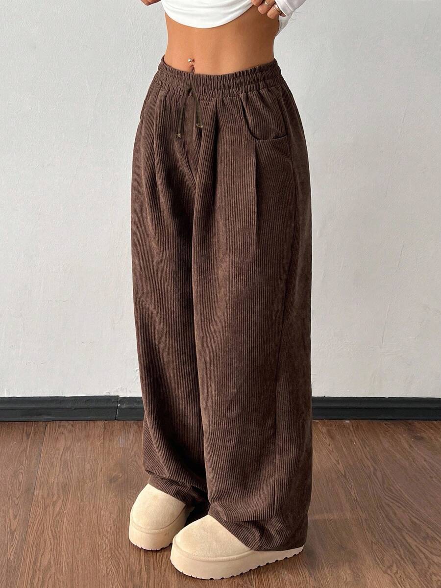 SHEIN Tween Girls' Casual Vintage Corduroy Texture Loose Pants, Autumn/Winter