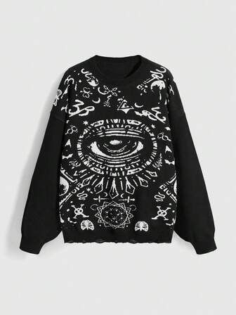 Goth Suéter holgado de manga larga con gráfico de ojo oscuro, talla grande, para otoño/invierno